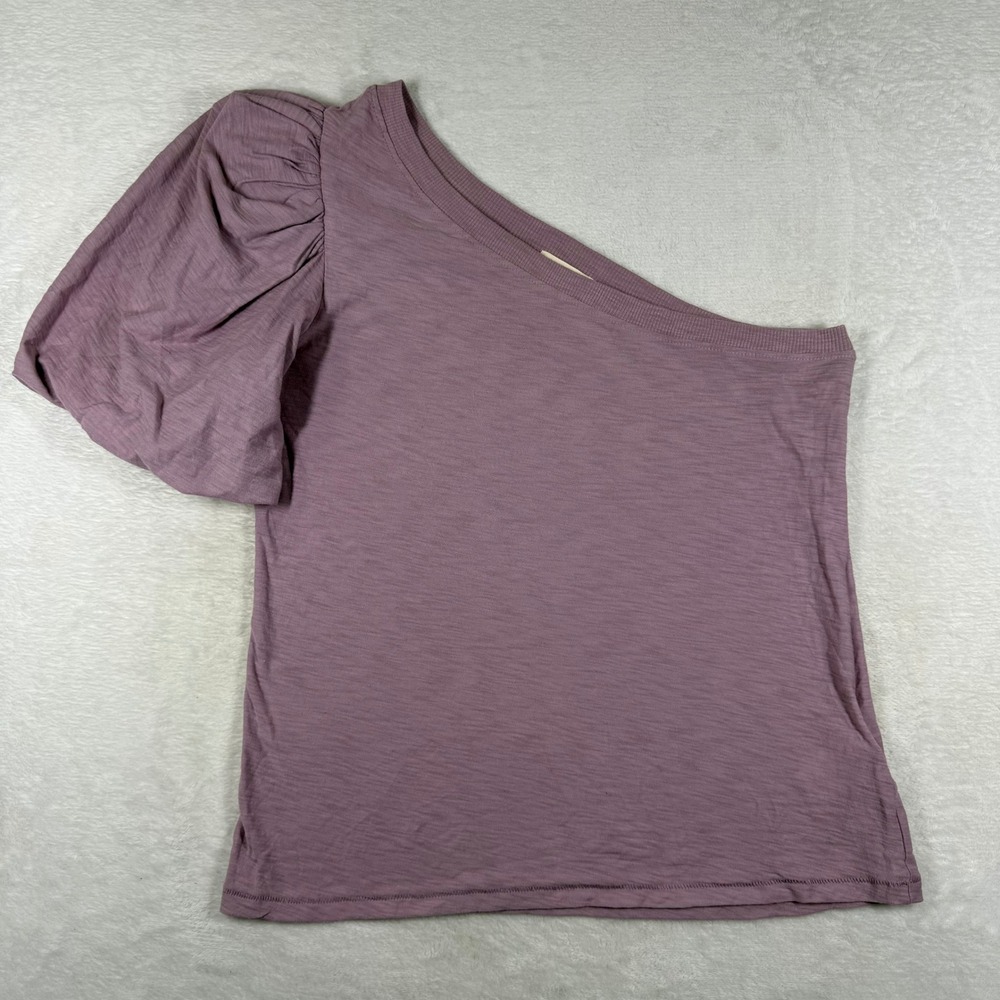Nation LTD One Shoulder Puff Sleeve Top Mauve Purple Slub Knit Summer 21 Small